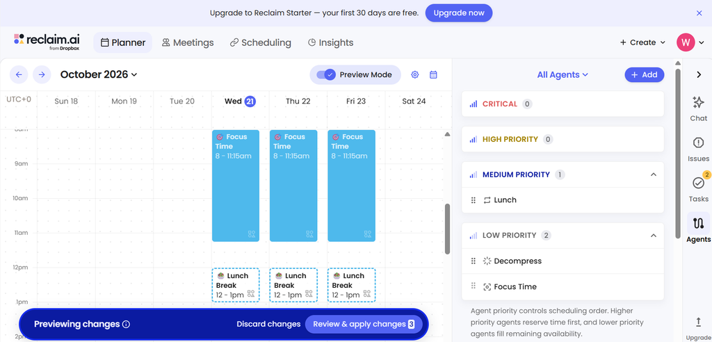 Reclaim AI place automatiquement les tâches dans un agenda Google